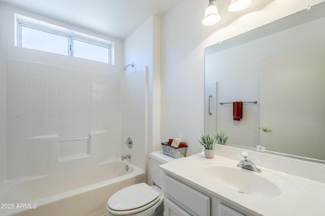 full bathroom with tub / shower combination, toilet, and vanity