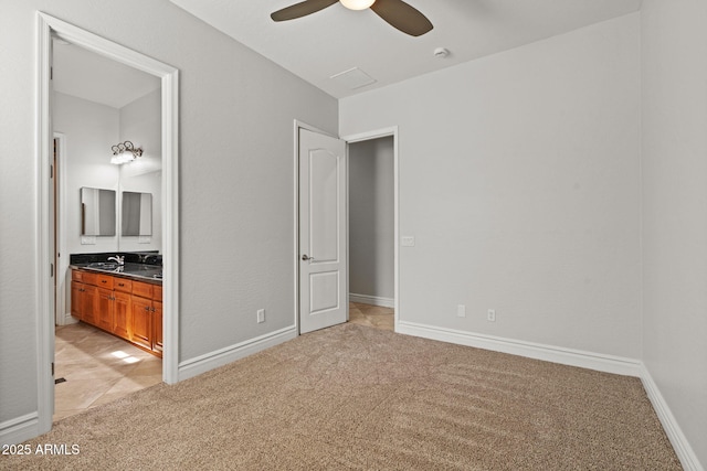 3215 E Constance Way, Phoenix, AZ 85042 - unfurnished bedroom with light carpet, ensuite bath, and a ceiling fan