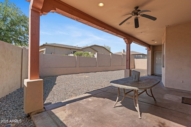 3215 E Constance Way, Phoenix, AZ 85042 - fenced backyard featuring a ceiling fan and a patio