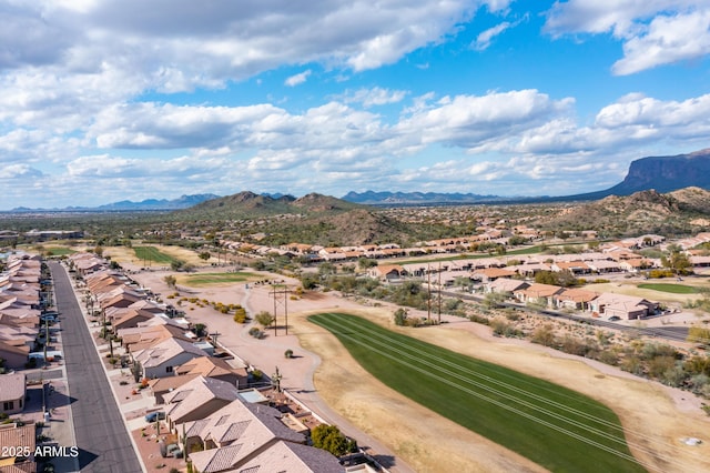 bird's eye view featuring a mountain view and a residential view