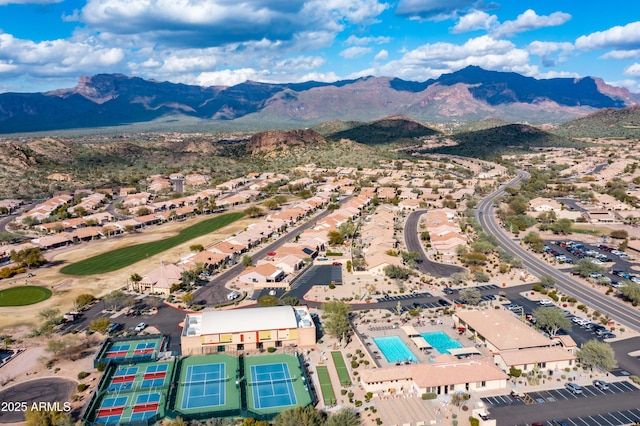 aerial view with a mountain view