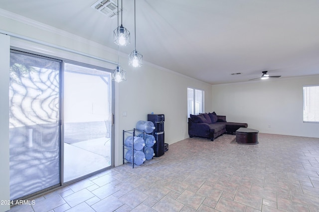 10856 E Arcadia Ave, Mesa, AZ 85208 - living room featuring ceiling fan and crown molding