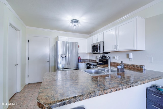 10856 E Arcadia Ave, Mesa, AZ 85208 - kitchen with stainless steel appliances, a peninsula, white cabinetry, and stone finish floors