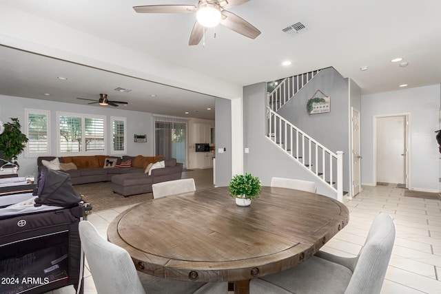 dining space with ceiling fan