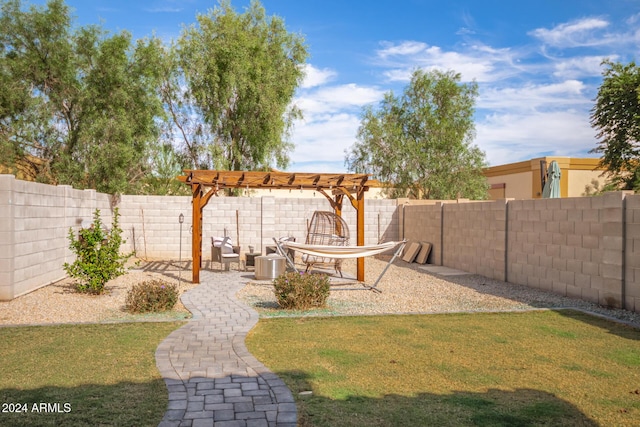 view of yard featuring a pergola and a patio