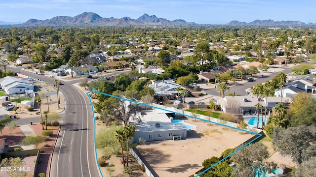 aerial view with a residential view and a mountain view