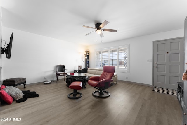 interior space featuring ceiling fan and light hardwood / wood-style floors