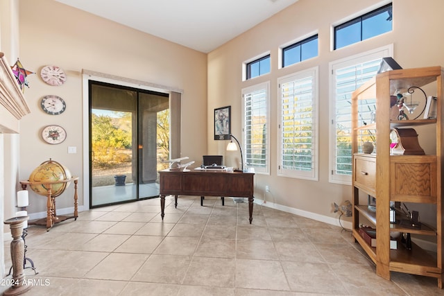 view of tiled home office