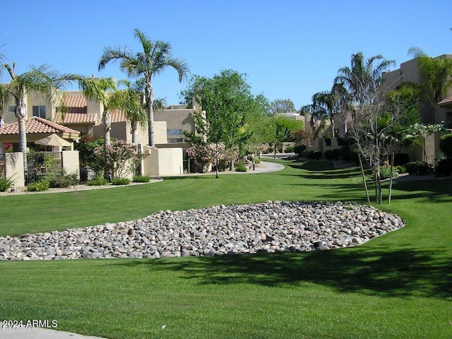 view of property's community featuring a yard