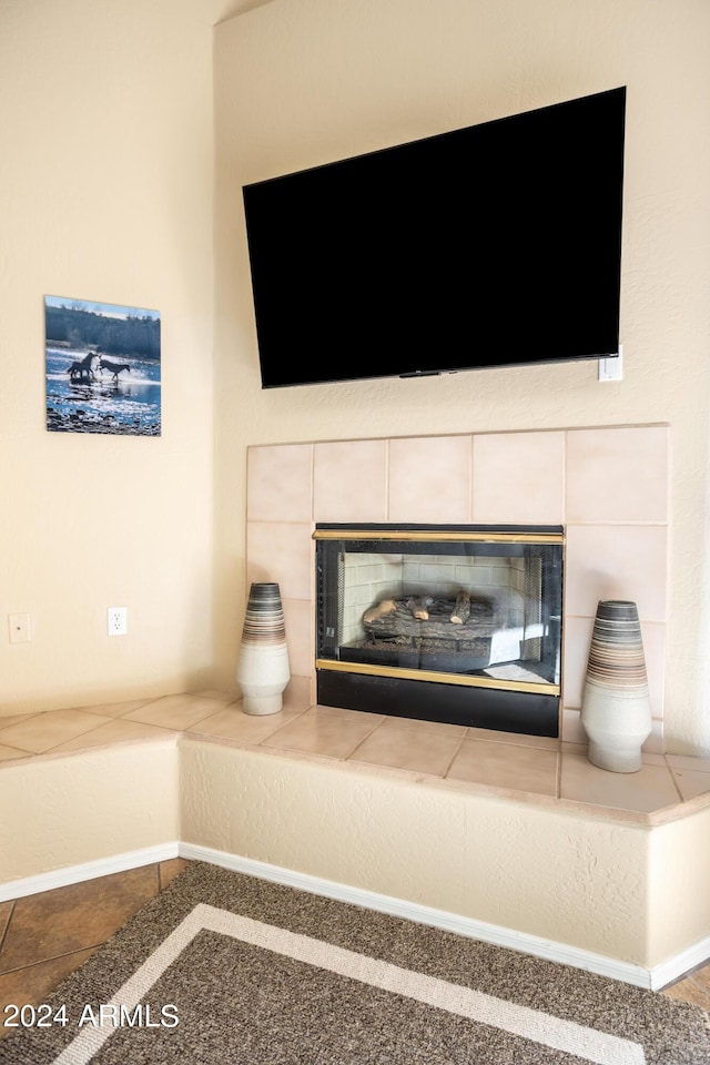 interior details with a fireplace
