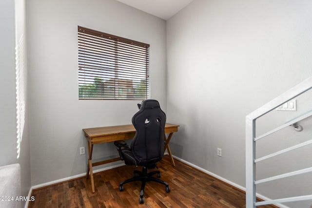 home office featuring dark wood-type flooring