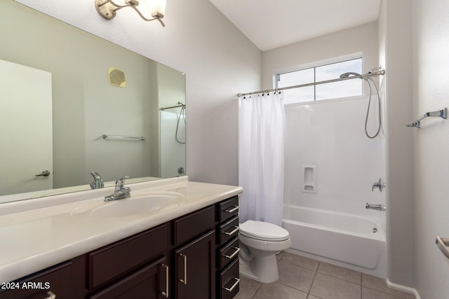 full bathroom featuring vanity, toilet, tile patterned floors, and shower / bath combo