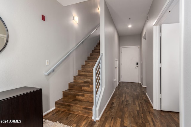 stairway with wood-type flooring