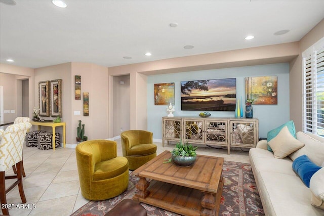 living room with light tile patterned floors