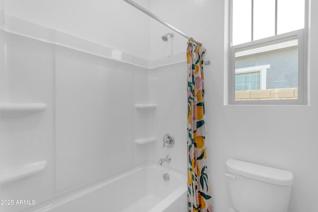 22634 E Roundup Way, Queen Creek, AZ 85142 - bathroom with shower / bathtub combination with curtain and toilet