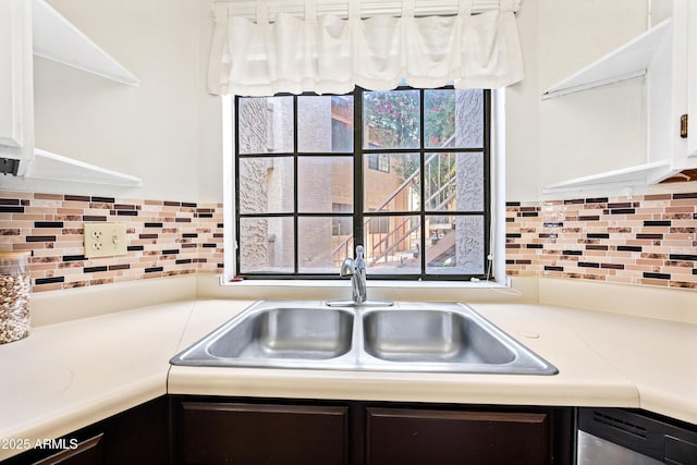 930 N Mesa Dr Unit 1079, Mesa, AZ 85201 - kitchen featuring a sink, decorative backsplash, light countertops, and dishwasher