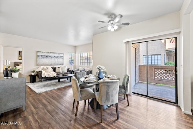 930 N Mesa Dr Unit 1079, Mesa, AZ 85201 - dining room featuring dark wood-style flooring and a ceiling fan