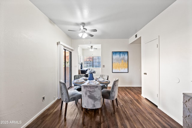 930 N Mesa Dr Unit 1079, Mesa, AZ 85201 - dining room with ceiling fan, baseboards, visible vents, and wood finished floors