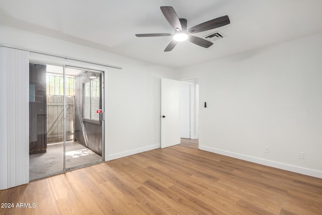 interior space featuring light wood-type flooring and ceiling fan