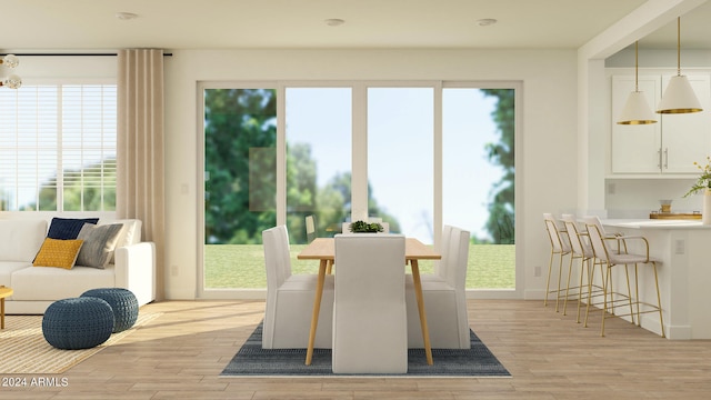 dining area featuring light hardwood / wood-style floors and plenty of natural light