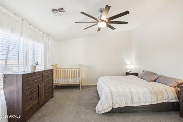 bedroom featuring carpet flooring and ceiling fan