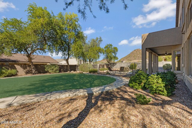 view of yard with ceiling fan