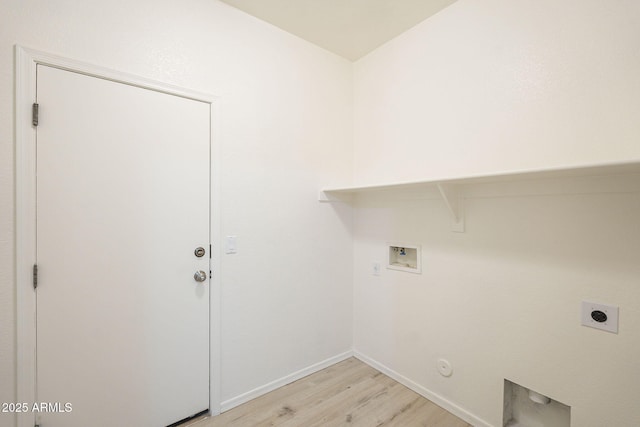 washroom with gas dryer hookup, laundry area, hookup for a washing machine, light wood-style floors, and electric dryer hookup