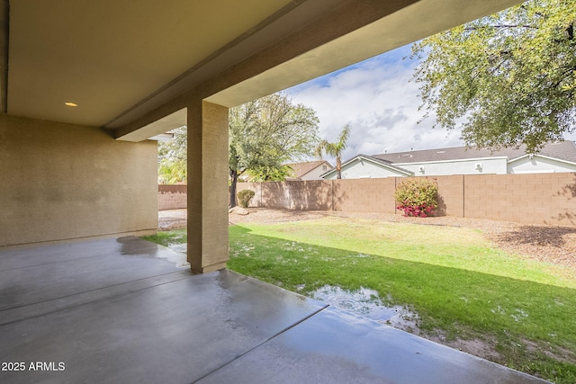 view of yard featuring a fenced backyard and a patio