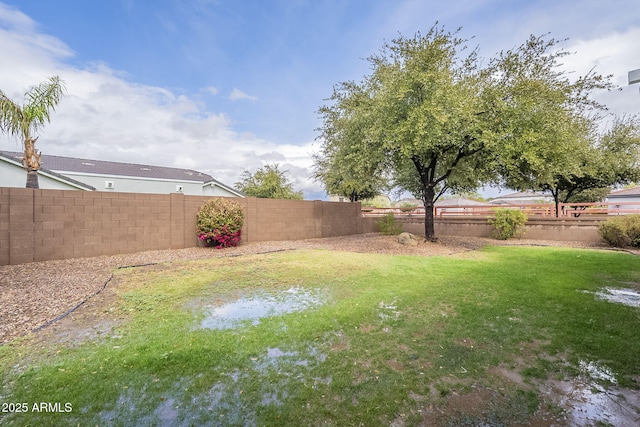 view of yard with a fenced backyard