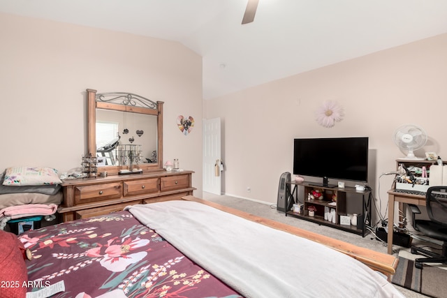 8637 W Kathleen Rd, Peoria, AZ 85382 - bedroom featuring baseboards, carpet flooring, a ceiling fan, and lofted ceiling