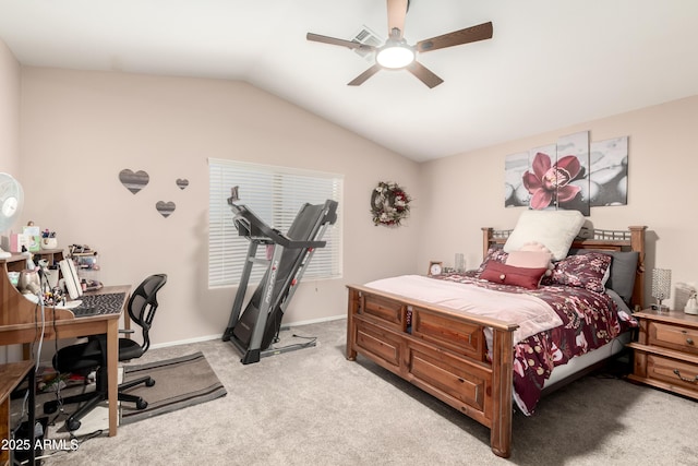 8637 W Kathleen Rd, Peoria, AZ 85382 - bedroom with vaulted ceiling, a ceiling fan, baseboards, and light carpet