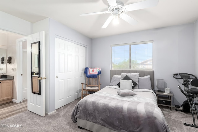 8637 W Kathleen Rd, Peoria, AZ 85382 - bedroom featuring light carpet, ceiling fan, and a closet