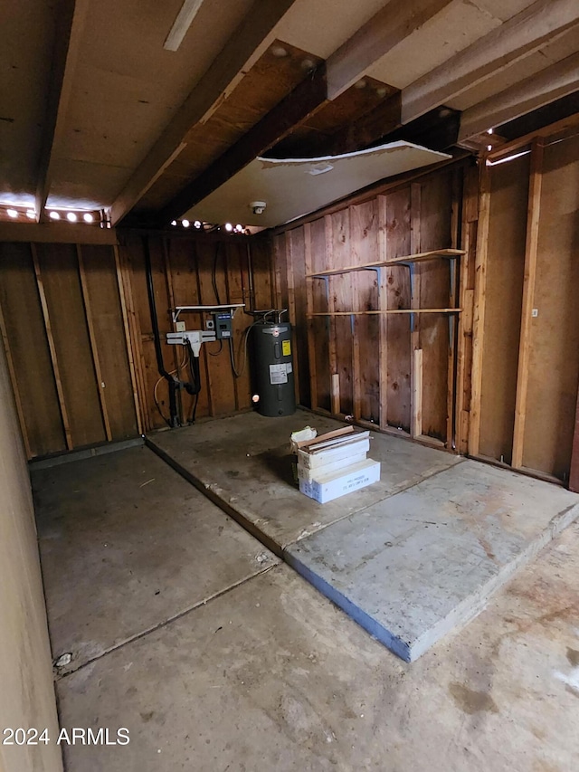 basement with water heater