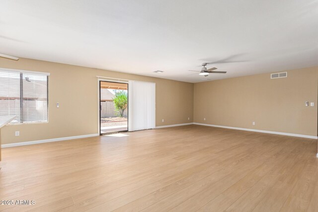 bedroom with light wood-type flooring and ceiling fan