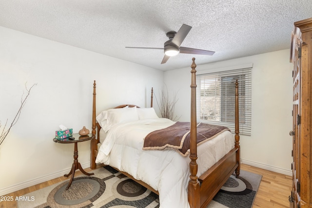 1445 W Wood Dr, Phoenix, AZ 85029 - bedroom featuring light wood-type flooring, baseboards, ceiling fan, and a textured ceiling