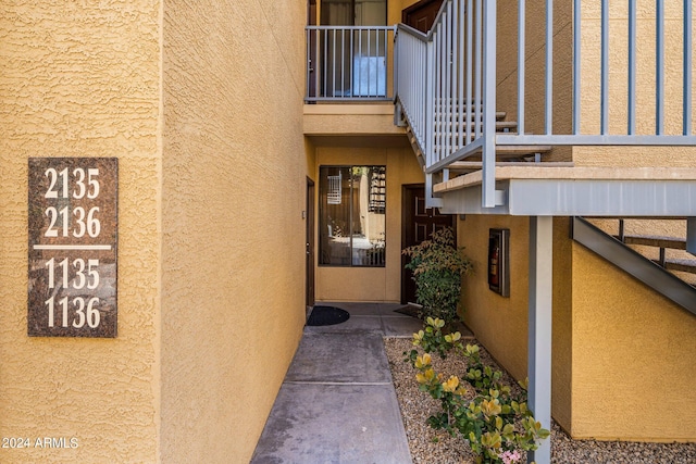 doorway to property with a balcony