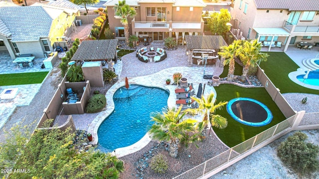 view of swimming pool featuring a pergola and a patio