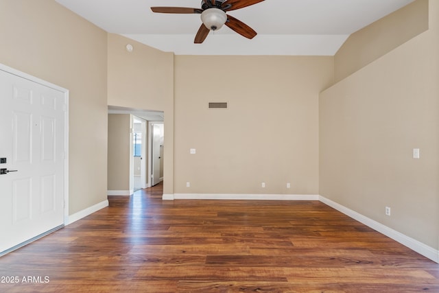 5734 W Commonwealth Pl, Chandler, AZ 85226 - unfurnished room with ceiling fan, high vaulted ceiling, and wood finished floors