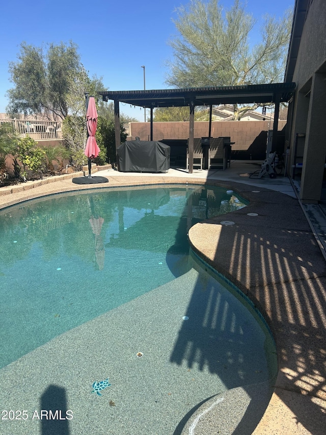 view of pool with a patio area, a fenced backyard, and a fenced in pool