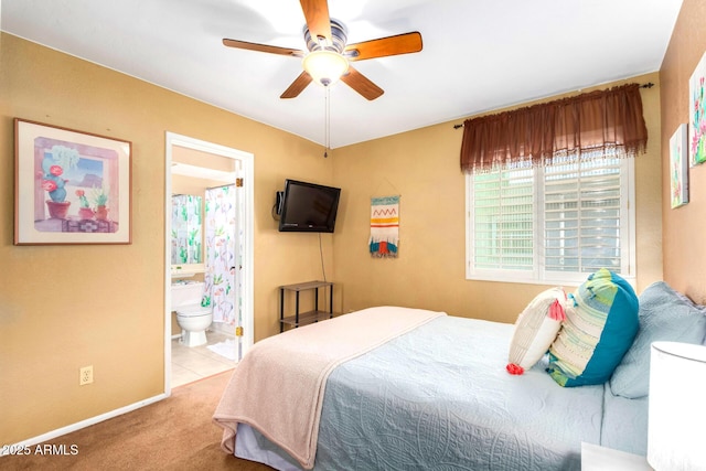 3377 W Grandview Rd, Phoenix, AZ 85053 - bedroom with baseboards, ceiling fan, carpet, and connected bathroom