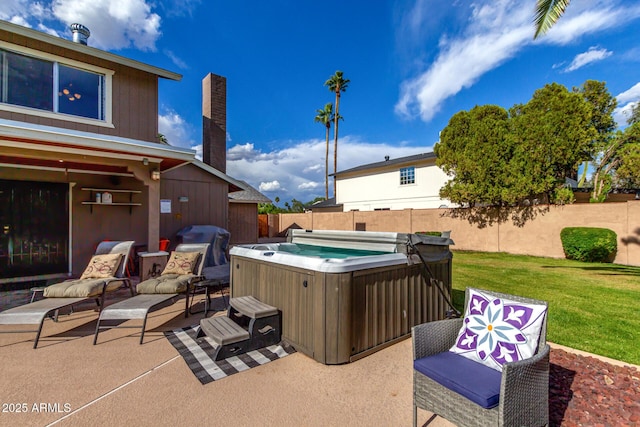 3377 W Grandview Rd, Phoenix, AZ 85053 - view of patio / terrace with a hot tub, a fenced backyard, and a grill