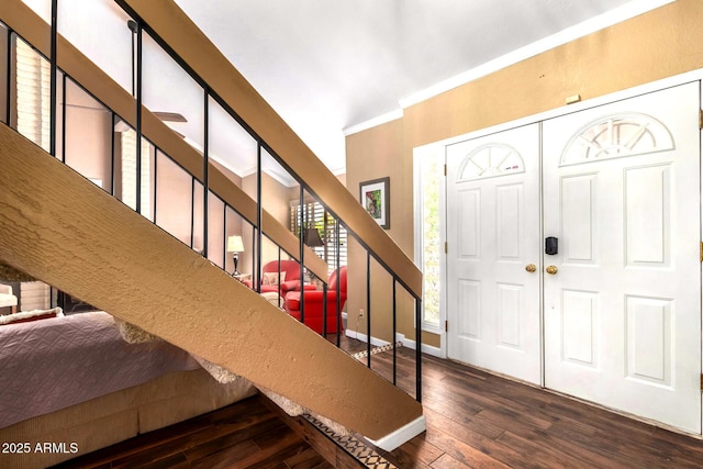 3377 W Grandview Rd, Phoenix, AZ 85053 - entrance foyer with baseboards, hardwood / wood-style flooring, and stairway