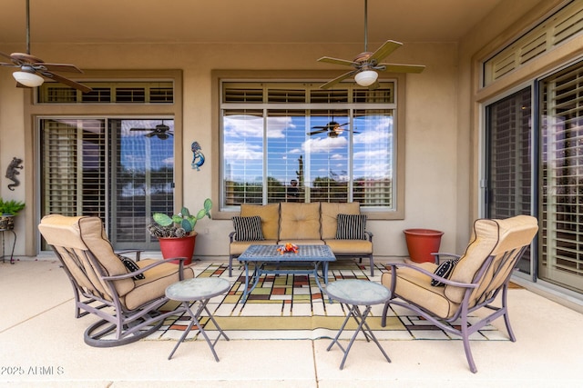 view of patio / terrace featuring outdoor lounge area and a ceiling fan