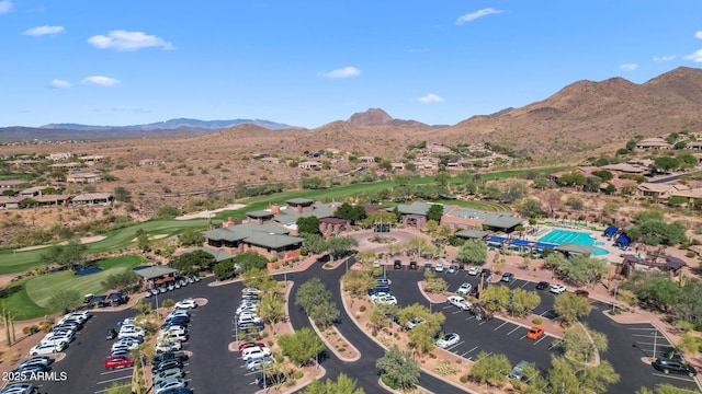 birds eye view of property featuring a mountain view and golf course view