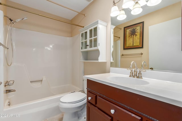 full bathroom featuring shower / tub combination, vanity, and toilet