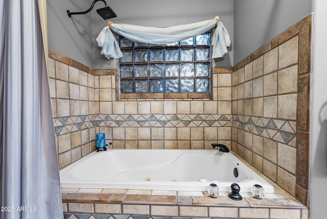 bathroom featuring tiled bath