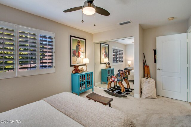 5281 W Quail Ave, Glendale, AZ 85308 - bedroom with carpet floors, a ceiling fan, and a closet