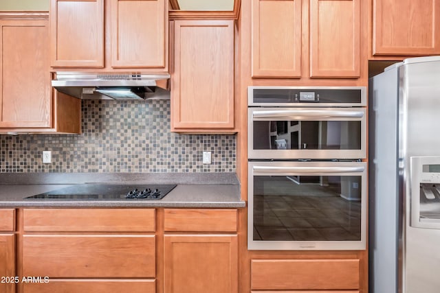 19245 W Pasadena Ave, Litchfield Park, AZ 85340 - kitchen featuring appliances with stainless steel finishes, under cabinet range hood, backsplash, and light brown cabinetry