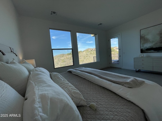 bedroom featuring carpet floors, access to outside, and multiple windows