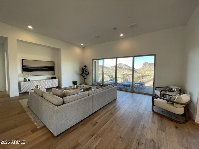 living room with light hardwood / wood-style flooring